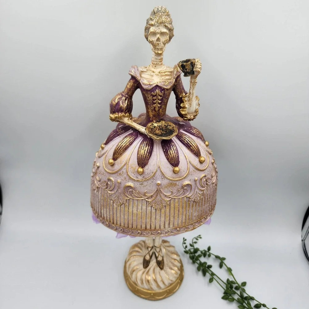 Bella Lux Skeleton Lady Halloween Figurine Purple Gold Victorian Gothic 16